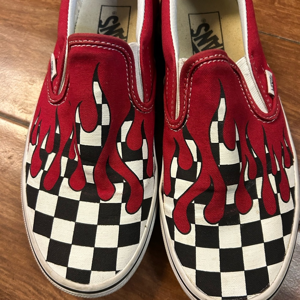 Vans Custom Slip-On Checkerboard Flame Red & Whit… - image 4